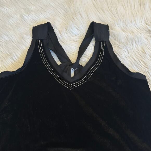 Abercrombie & Fitch Velvet Beaded Tank Top V-Neck Sleeveless Racerback Blouse - Picture 3 of 8
